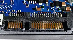 Close-up of SATA data and power connectors