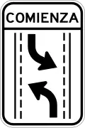 R-3-16 Two way left turn lane begins