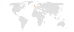 Map indicating locations of Samoa and United Kingdom