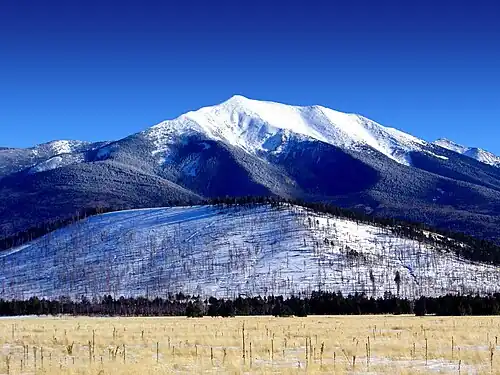 A color image of a snow-covered mountain