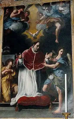 Saint Gregory at Prayer, the anonymous copy that today occupies the altar of the church of San Gregorio al Celio where the lost painting by Annibale was originally located