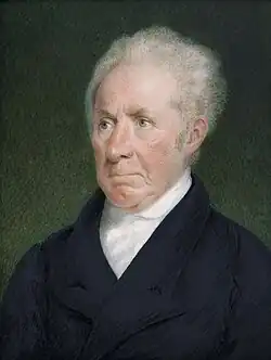 An old man with gray hair combed back wearing a black coat