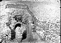 Funerary chapel of tomb TT215 of Amenemopet. The chapel's barrel-vaulted structure was originally covered by a small masonry pyramid. Excavations by Ernesto Schiaparelli, 1909.