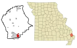 Location in Scott County and the state of Missouri
