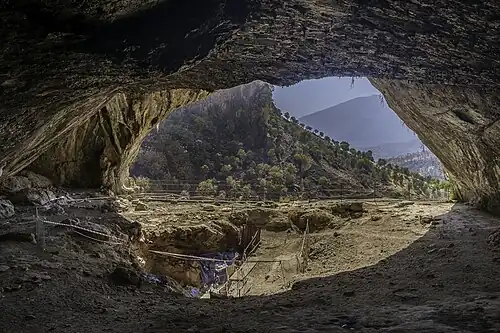 Image 9Inside the Shanidar Cave where the remains of eight adults and two infant Neanderthals, dating from around 65,000–35,000 years ago were found. (from History of Iraq)