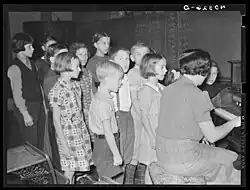 A number of images exist of the Lancaster County, Pennsylvania area, dated "1938?." The description filed with this photograph includes the note, "Notice the Amish boy on the extreme left."[15]