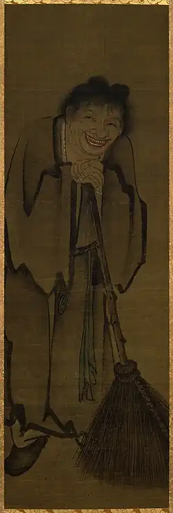 Yan Hui, Shi De (拾得), ink and light color on silk, 13th century, Yuan dynasty (Chinese). Tokyo National Museum.