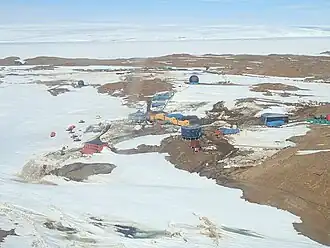 An aerial photograph of Syowa Station, December 2018.