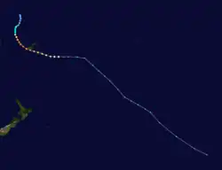 Sina formed in the upper center of the map and generally moved to the south. The storm then curved to the east and became extratropical.