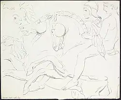 Pencil sketch of warriors on horseback