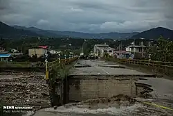 Road destroyed after heavy rain in the village of Soleymanabad