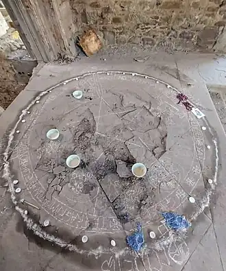 Solomonic 'magic circle' at Birkwood Castle, photographed on 13 May 2025
