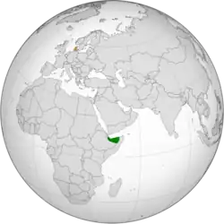 Map indicating locations of Somaliland and Denmark