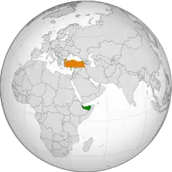 Map indicating locations of Somaliland and Turkey