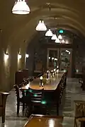 A table for drinking and gathering in a Sonoma wine cellar