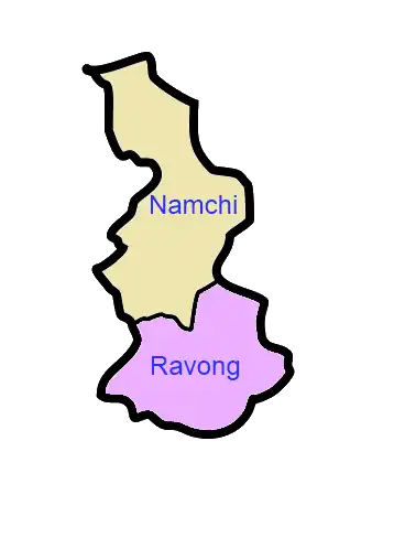 A clickable map of South Sikkim exhibiting its two subdivisions.
