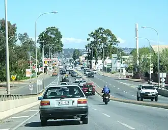 Looking south from the Cross Road bridge; Edwardstown is on the right (west)