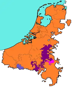 The Low Countries in 1560. &nbsp;&nbsp;Habsburg Netherlands &nbsp;&nbsp;Prince-Bishopric of Liège &nbsp;&nbsp;Principality of Stavelot-Malmedy &nbsp;&nbsp;Prince-Bishopric of Cambrésis