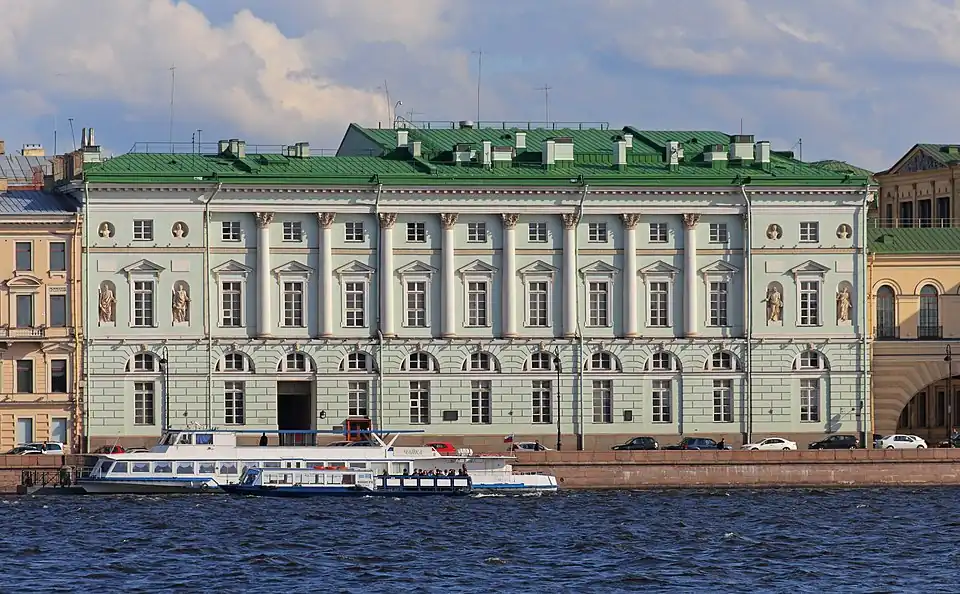 House 32 on 9th January Embankment — Hermitage Theatre building. Vasmer lived here in 1934 in apartment No. 7.[27][28]