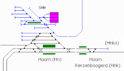 Track layout at Hoorn (HM in blue, NS in black).