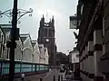 St Mary's Church, with the historic glass market in the foreground on the left
