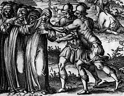 Illustration of warriors pursuing mutilated nuns