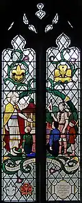 Stained-glass depiction (1952) of parish youth organisations.