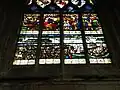 Detail, stained glass program depicting a boat being towed, south nave aisle