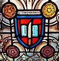 Stained glass window ca. 1900 showing flaying knife, symbol of St. Bartholomew