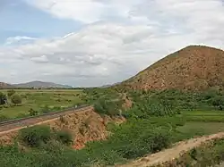 The railway curves into the Nallamalas at the Nandikamma Pass, Cumbum