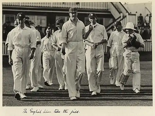 Black and white photograph of a cricket team