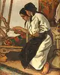 Peasant women working at a loom