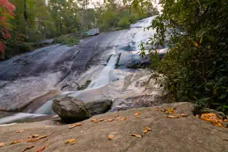 View from the bottom of Stone Mountain State Park Waterfall