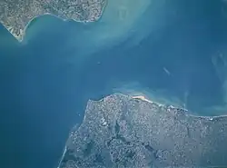 The Strait of Dover from above. The form of Cape Gris-Nez is clearly visible on the coast of France (the southern Coast).