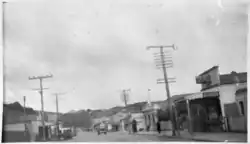 A black and white photo of a street in a street in Johnsonville in 1943