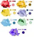 Map depicting the vote strength of each party in each county in the election