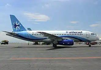 An Interjet Sukhoi Superjet 100 at Toluca International Airport