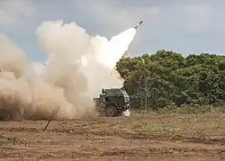 U.S. Army Soldiers fire a M142 High Mobility Artillery Rocket System at a live-fire event during Super Garuda Shield 2025 in Baturaja, Indonesia, 1 September 2025.