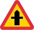 (thick is priority road) Road intersection where drivers of vehicles on connecting roads have a duty to give way Perpendicular connection from the left and right