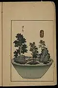 Color print depicting a bonkei modeled after The Fifty-three Stations of the Tōkaidō, print B-30
