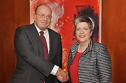 State Secretary for Security and Justice Fred Teeven and United States Secretary of Homeland Security Janet Napolitano in The Hague on 22 June 2011.