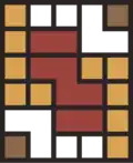 Fig. A - Structure of a “Chordeleg” table-yupana. Colouring to differentiate the compartments.