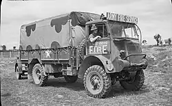 Black and white photograph of a truck
