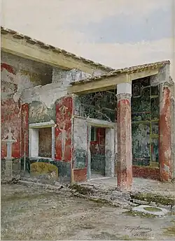 Watercolor of The Genaeceum of the House of Sallust (VI 2, 4) by Luigi Bazzani