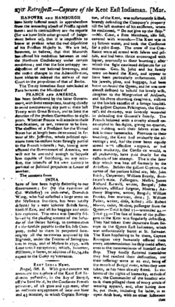 Account of the capture of Kent in The Gentleman's Magazine, October 1800.