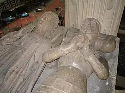 Modern colour photograph of the effigies of Michael de la Pole and wife in Wingfield Church