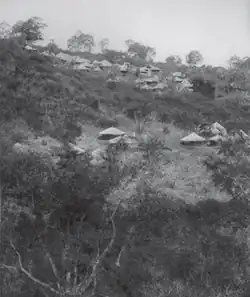 Venda people's village of Mbilwe, Rondavels as its structures on a rising slope as photographed in 1923, a decade after the Natives Land Act, 1913[33]