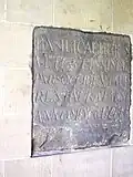 Stone from 1783 marking a restoration (lines 4 & 5, "RESTAURAT... ANNO MDCCLXXXIII")