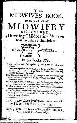 Title page of The Midwives Book, or, the Whole Art of Midwifry Discovered by Jane Sharp (1671)