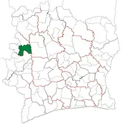 Location in Ivory Coast. Touba Department has had these boundaries since 2011.